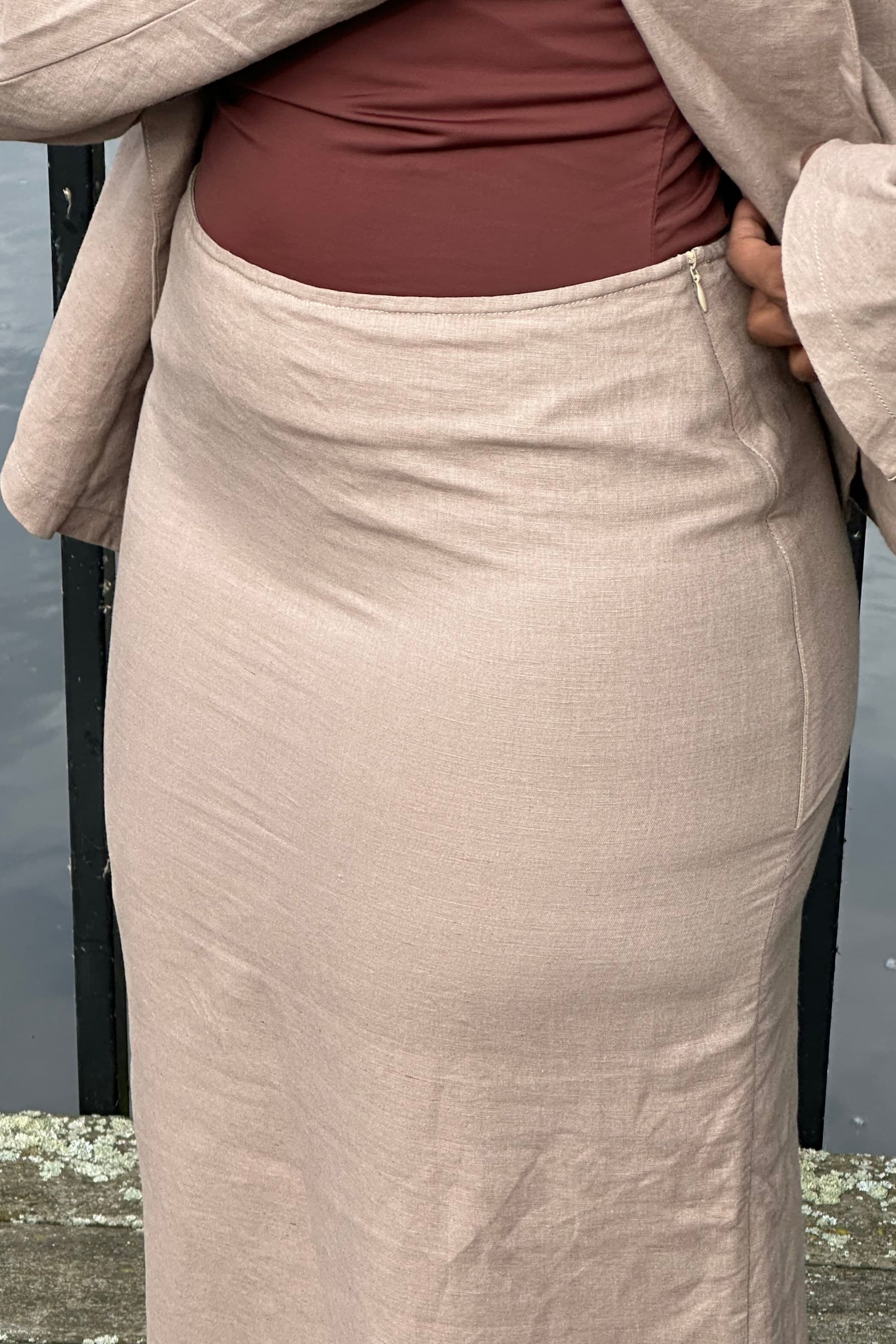 Amara Modest Soft Taupe Linen Skirt