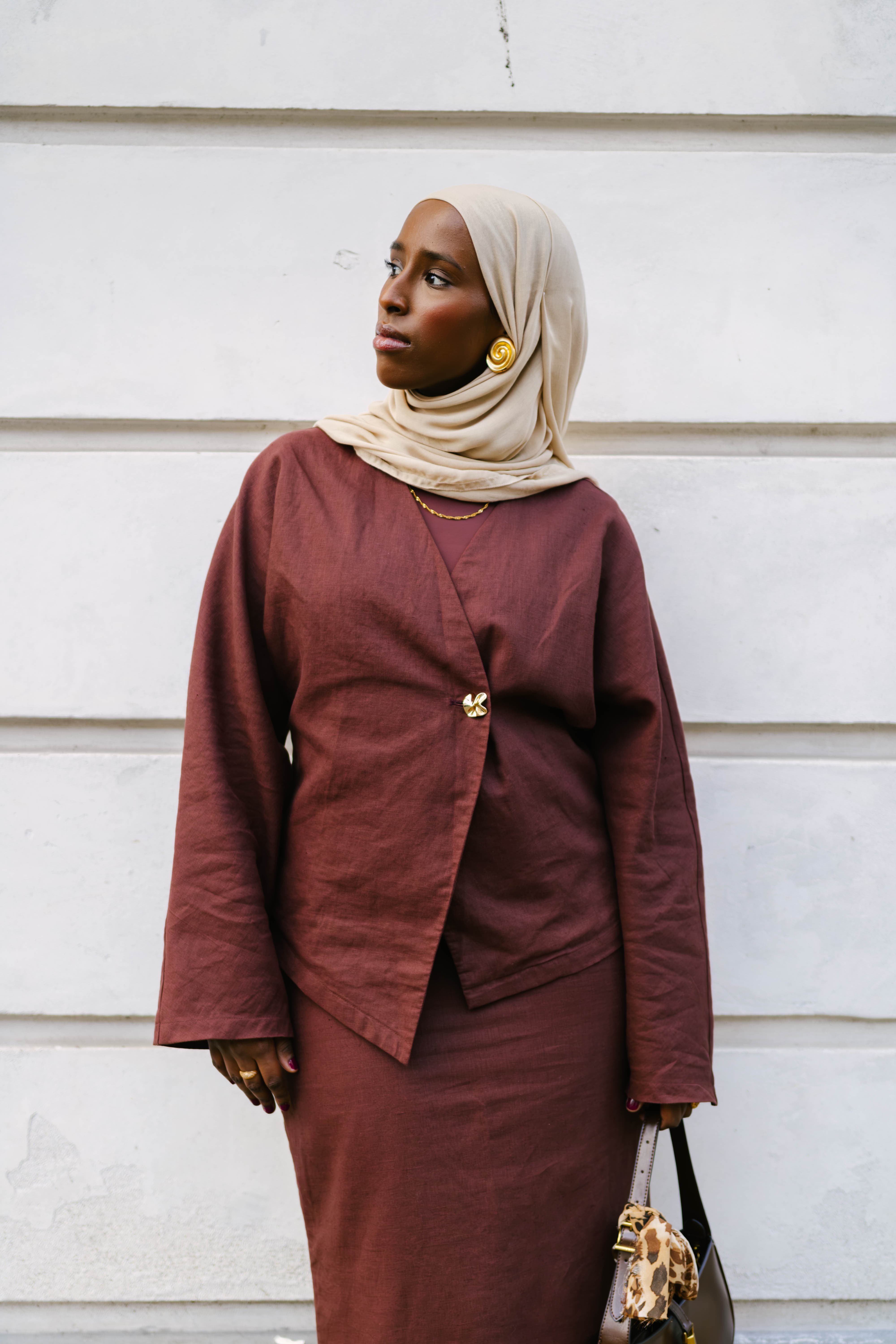 Amara Modest Dark Chocolate Linen Co-Ord Set